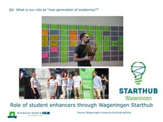 Q4: What is our role as “new generation of academics”?
Role of student enhancers through Wageningen Starthub
Source: Wagen...