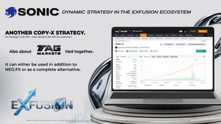 DYNAMIC STRATEGY IN THE EXFUSION ECOSYSTEM
DYNAMIC STRATEGY IN THE EXFUSION ECOSYSTEM
(No strategy is risk-free – every decision lies with the customer.)
(No strategy is risk-free – every decision lies with the customer.)
Also about
Also about tied together.
tied together.
SONIC
SONIC
ANOTHER COPY-X STRATEGY.
ANOTHER COPY-X STRATEGY.
It can either be used in addition to
NEO.FX or as a complete alternative.
Foreign exchange trading carries significant risks and may not be suitable for all investors. Past performance is no guarantee of future results. Before trading, carefully consider your investment objectives, experience, financial situation, and risk tolerance. It is possible to lose some or all of your investment. Do not trade
with money you cannot afford to lose. Ensure you fully understand the risks involved in foreign exchange trading and seek independent financial advice if necessary.
 
