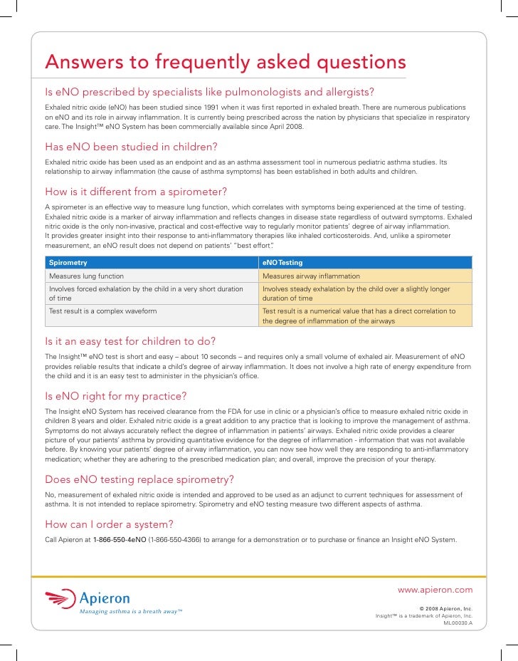 Asthma and Exhaled Nitric Oxide (eNO) A Simple, New Breath Test to