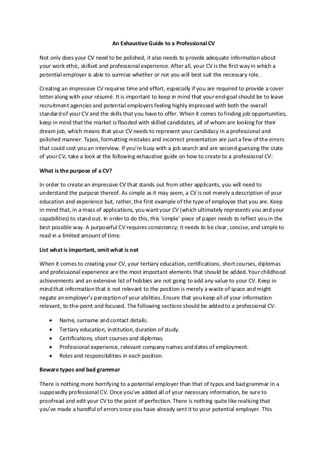 Exhaustive guide to a professional CV