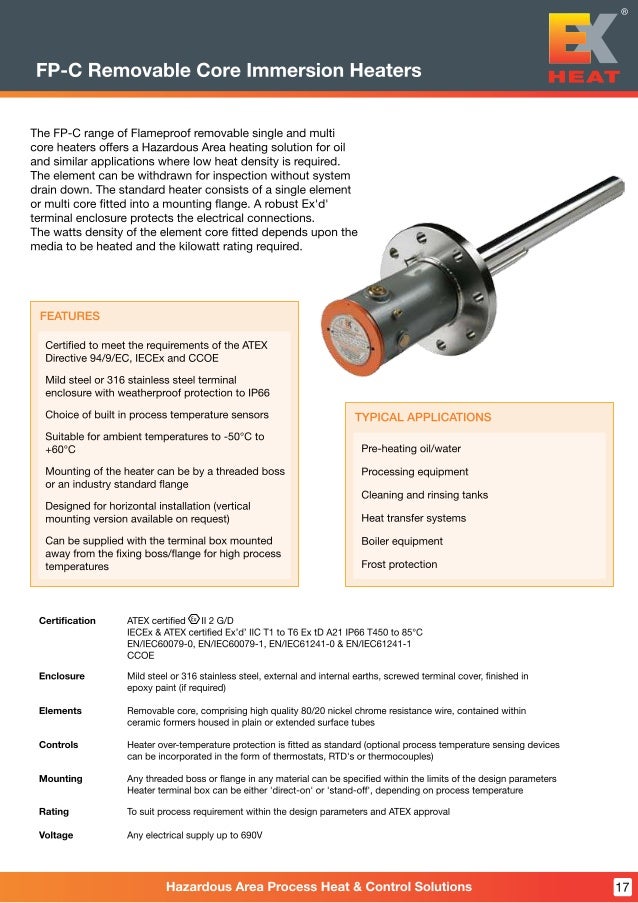 Exheat Flameproof Hazardous Area Industrial Immersion Heaters, Zone 1…
