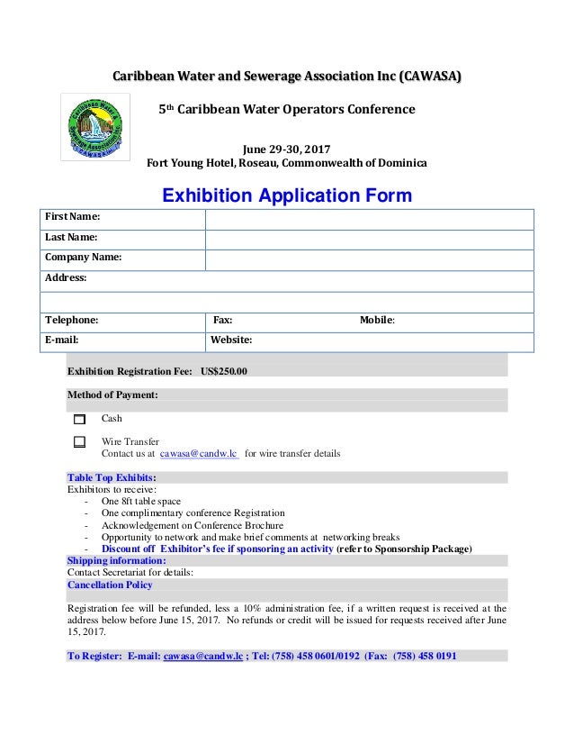 5th caribbean water operators conference exhibition application fo exhibition form