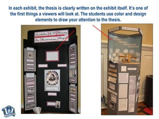 In each exhibit, the thesis is clearly written on the exhibit itself. It’s one of the first things a viewers will look at....