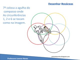 Professora Leonor Neves
pintardesenho.blogspot.com
7º coloca a agulha do
compasso onde
As circunferências
1, 2 e 6 se tocam
como na imagem.
 