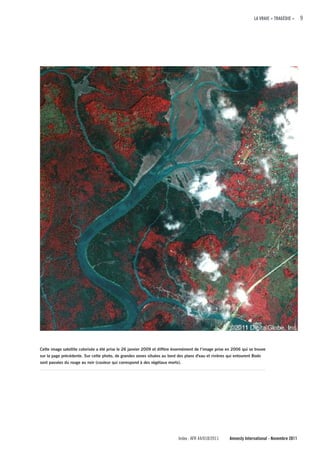 LA VRAIE « TRAGÉDIE »      9




Cette image satellite colorisée a été prise le 26 janvier 2009 et diffère énormément de l’image prise en 2006 qui se trouve
sur la page précédente. Sur cette photo, de grandes zones situées au bord des plans d'eau et rivières qui entourent Bodo
sont passées du rouge au noir (couleur qui correspond à des végétaux morts).




                                                                           Index : AFR 44/018/2011     Amnesty International - Novembre 2011
 