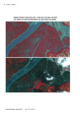 40 LA VRAIE « TRAGÉDIE »




                    IMAGES PRISES PAR SATELLITE : SuR cELLE Du BAS, ON VOIT
                    LES zONES DE VÉGÉTATION MORTE Au SuD-OuEST DE BODO




   Amnesty International - Novembre 2011   Index : AFR 44/018/2011
 