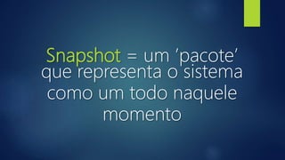 Snapshot = um ’pacote’
que representa o sistema
como um todo naquele
momento
 