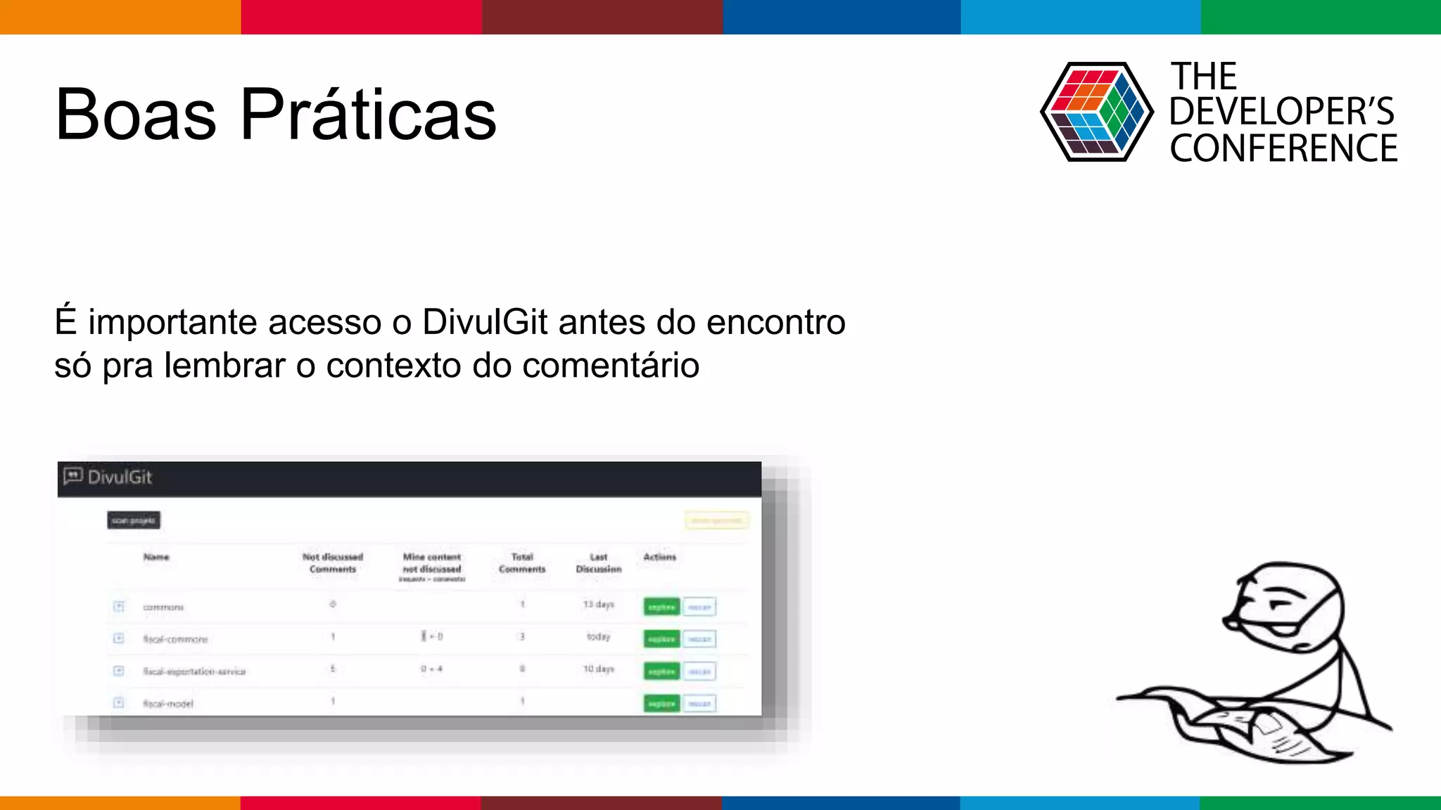 Globalcode – Open4education
Boas Práticas
É importante acesso o DivulGit antes do encontro
só pra lembrar o contexto do comentário
 