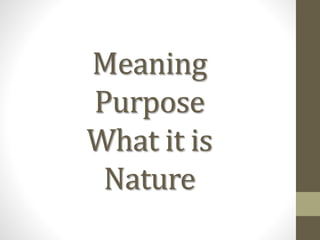 Meaning
Purpose
What it is
Nature
 