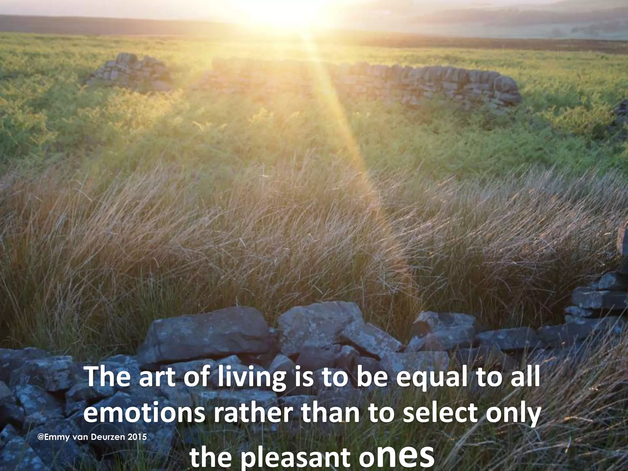 The art of living is to be equal to all
emotions rather than to select only
the pleasant ones
@Emmy van Deurzen 2015
 