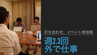 週2,3回
外で仕事
打ち合わせ、イベント参加等
 