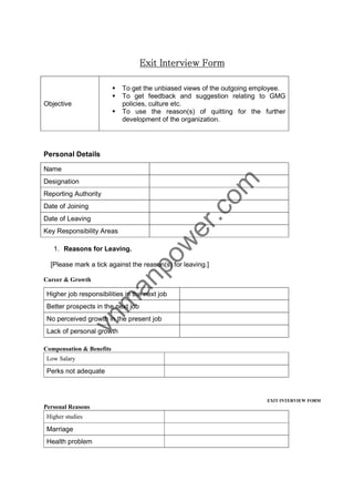 Lic Exit Interview Form.pdf Exit Interview | PDF