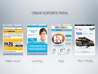 CREAR SOPORTE MOVIL




Web movil   Landing      App      Rich Media
 