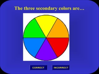 The three secondary colors are…
INCORRECTCORRECT
 