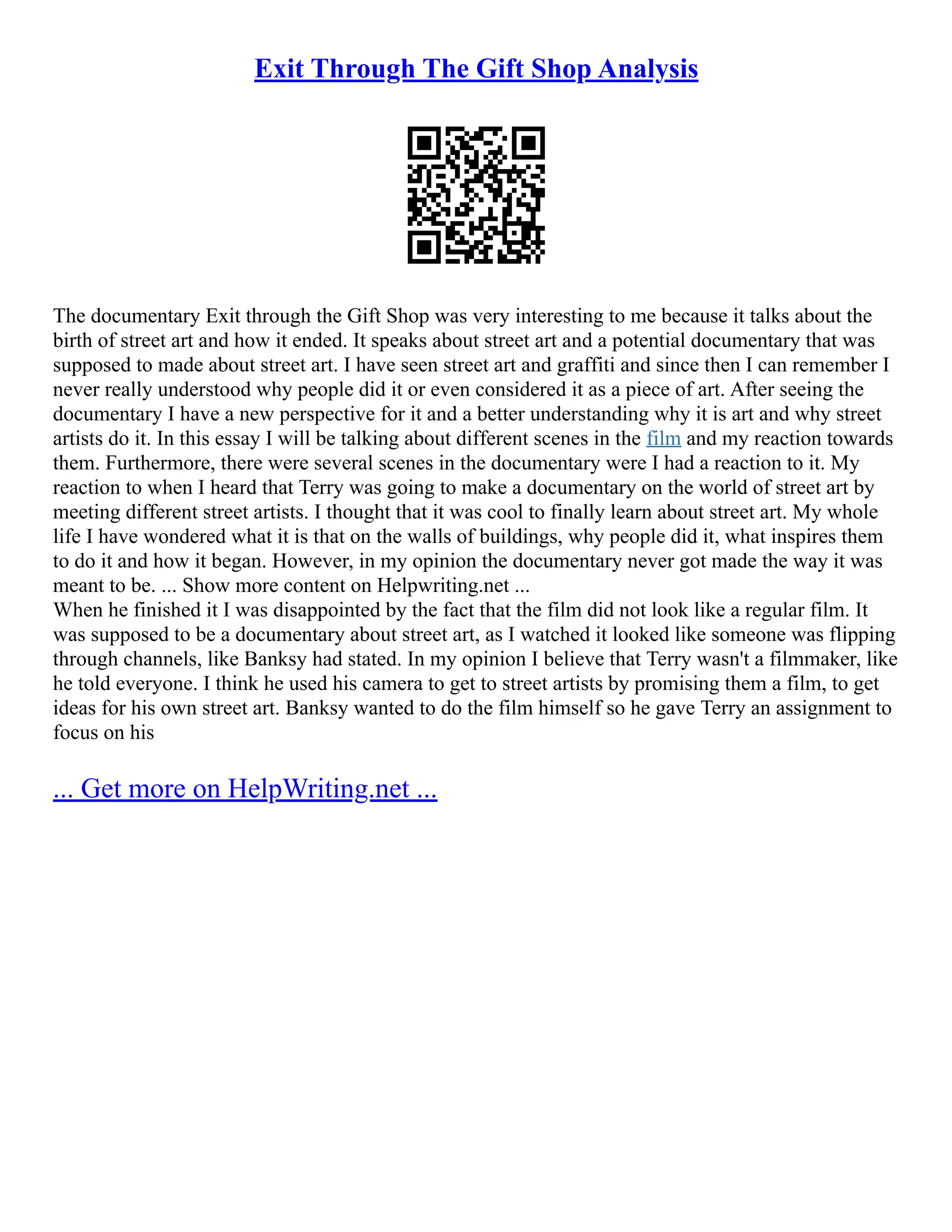 Exit Through The Gift Shop Analysis PDF Documentary Genres Exit through the gift shop analysis pdf documentary genres