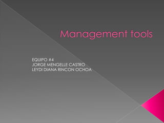  Management tools EQUIPO #4 JORGE MENGELLE CASTRO LEYDI DIANA RINCON OCHOA 
