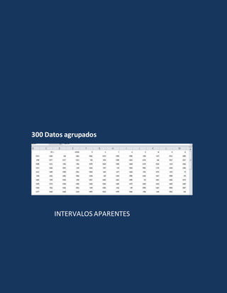 300 Datos agrupados
INTERVALOS APARENTES