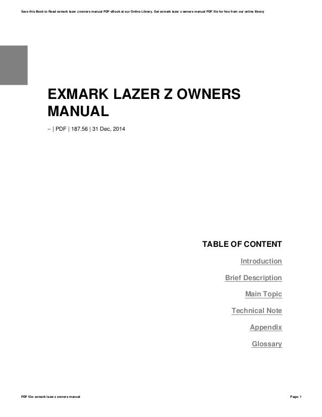 Exmark Lazer Z Service Manual