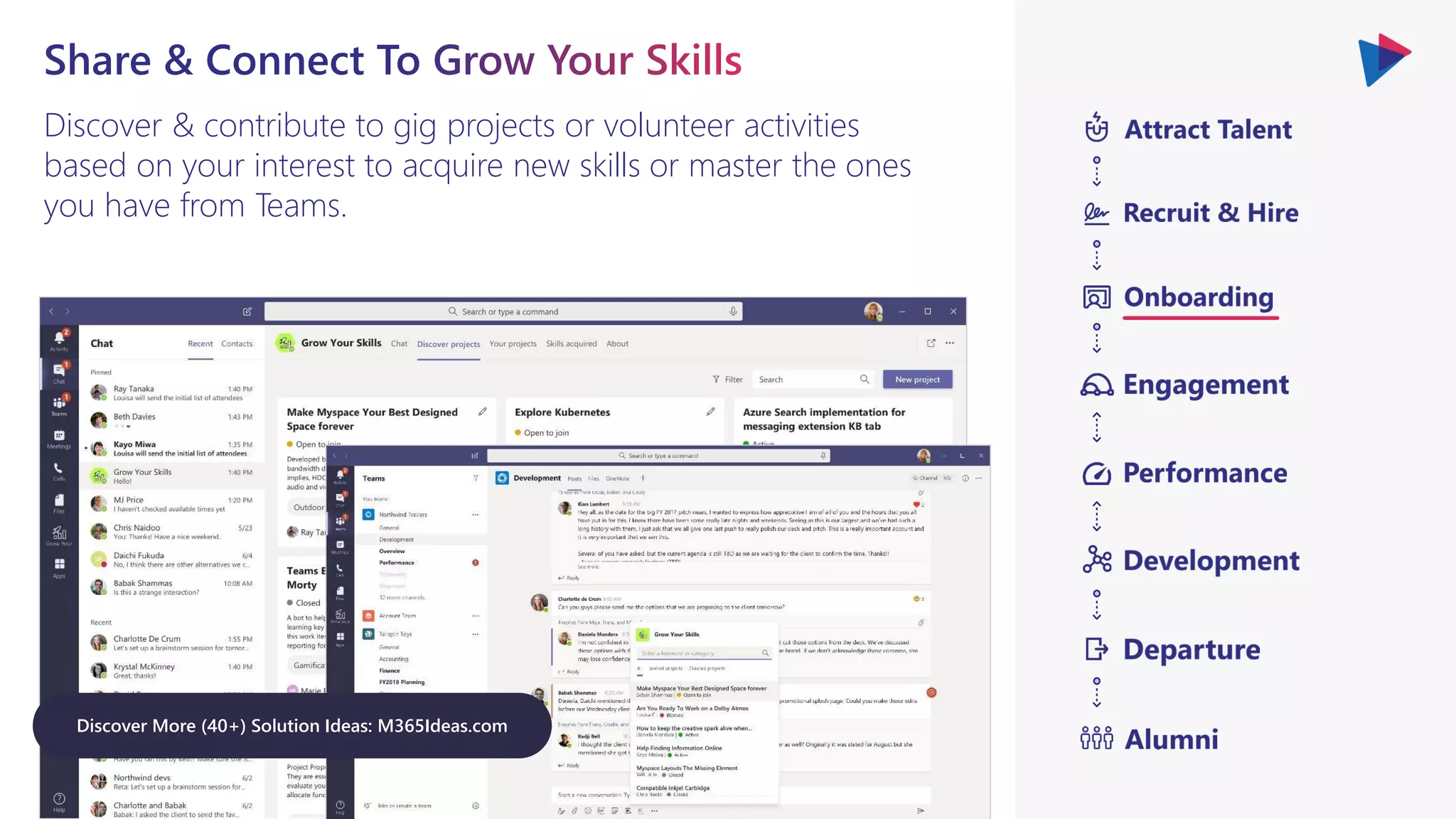 Discover & contribute to gig projects or volunteer activities
based on your interest to acquire new skills or master the ones
you have from Teams.
Discover More (40+) Solution Ideas: M365Ideas.com
 