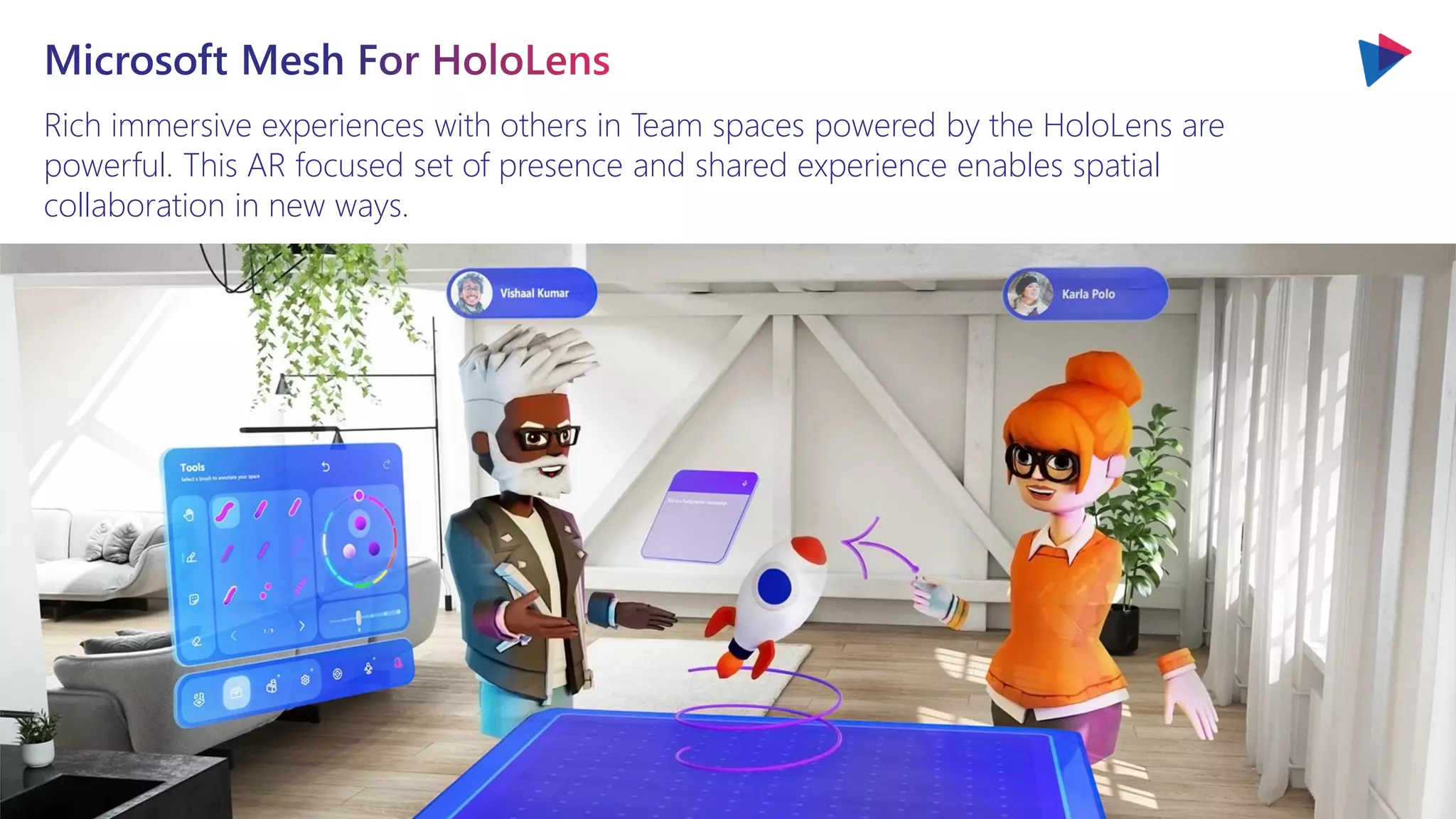 Rich immersive experiences with others in Team spaces powered by the HoloLens are
powerful. This AR focused set of presence and shared experience enables spatial
collaboration in new ways.
 