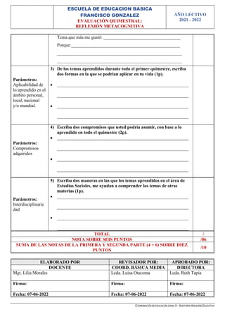 Evaluación correspondiente al 1er quimestre 1er parcial 2do