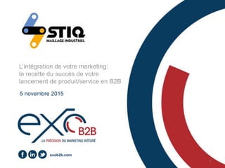 1
exob2b.com
L’intégration de votre marketing:
la recette du succès de votre
lancement de produit/service en B2B
5 novembre 2015
 