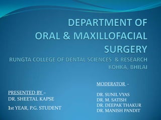 PRESENTED BY –
DR. SHEETAL KAPSE
1st YEAR, P.G. STUDENT
MODERATOR -
DR. SUNIL VYAS
DR. M. SATISH
DR. DEEPAK THAKUR
DR. MANISH PANDIT
 