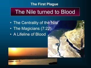 The Nile turned to Blood
• The Centrality of the Nile
• The Magicians (7:22)
• A Lifeline of Blood
The First Plague
 