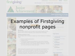 Examples of Firstgiving nonprofit pages 