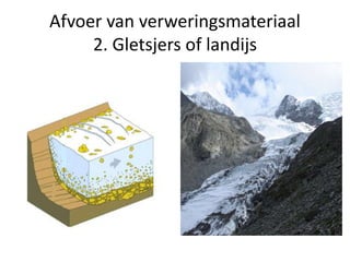 Afvoer van verweringsmateriaal
2. Gletsjers of landijs
 