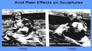 3.Carbonation – When pollutants like
Carbon Dioxide, Nitrogen & Sulfuric
Oxides mix with rain water creating
acid rain, which can dissolve limestone
and harm the living environment.
- Coal Burning For Electricity
- Fossil Fuel Consumption for Cars
 