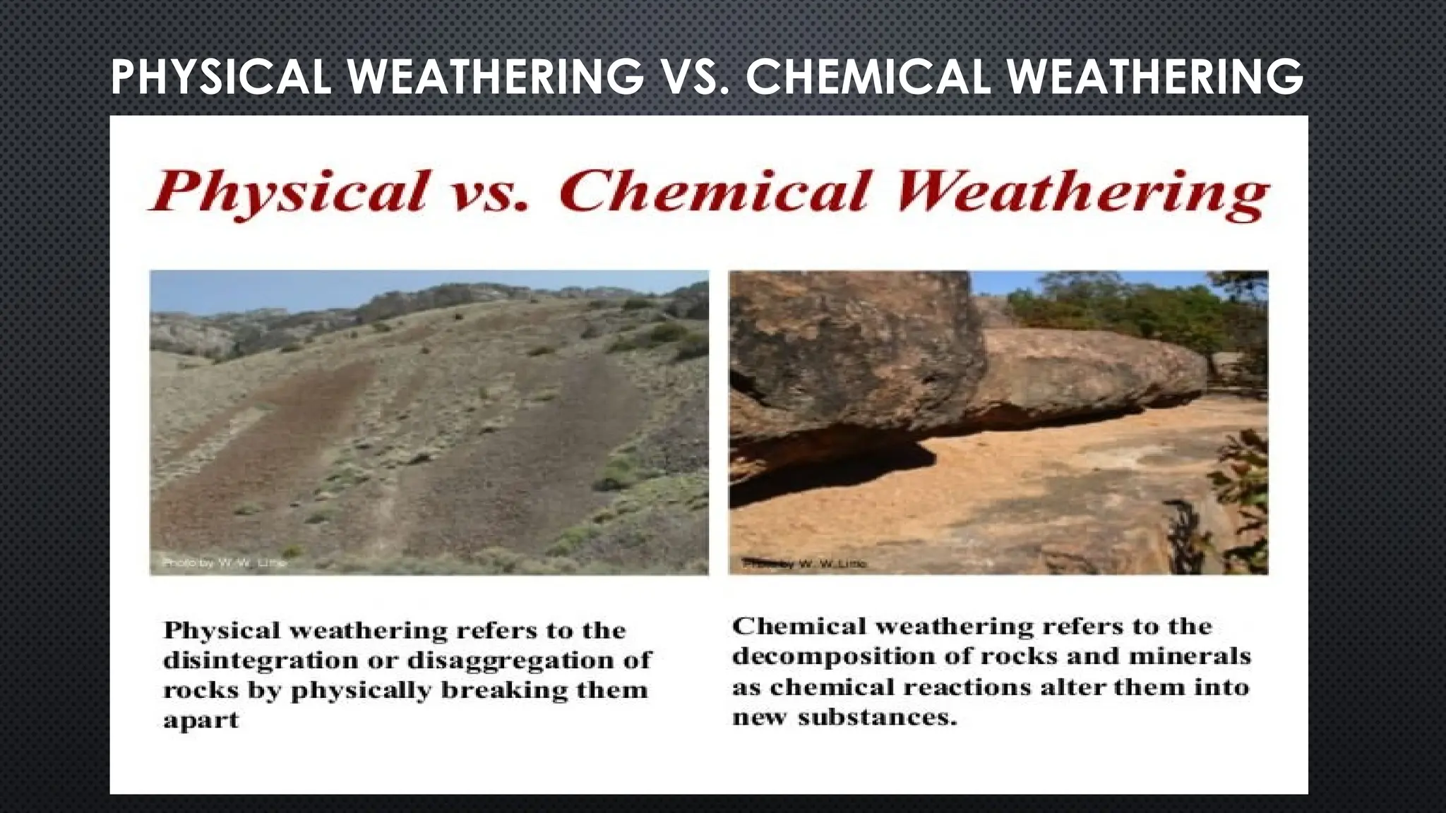 PHYSICAL WEATHERING VS. CHEMICAL WEATHERING
 