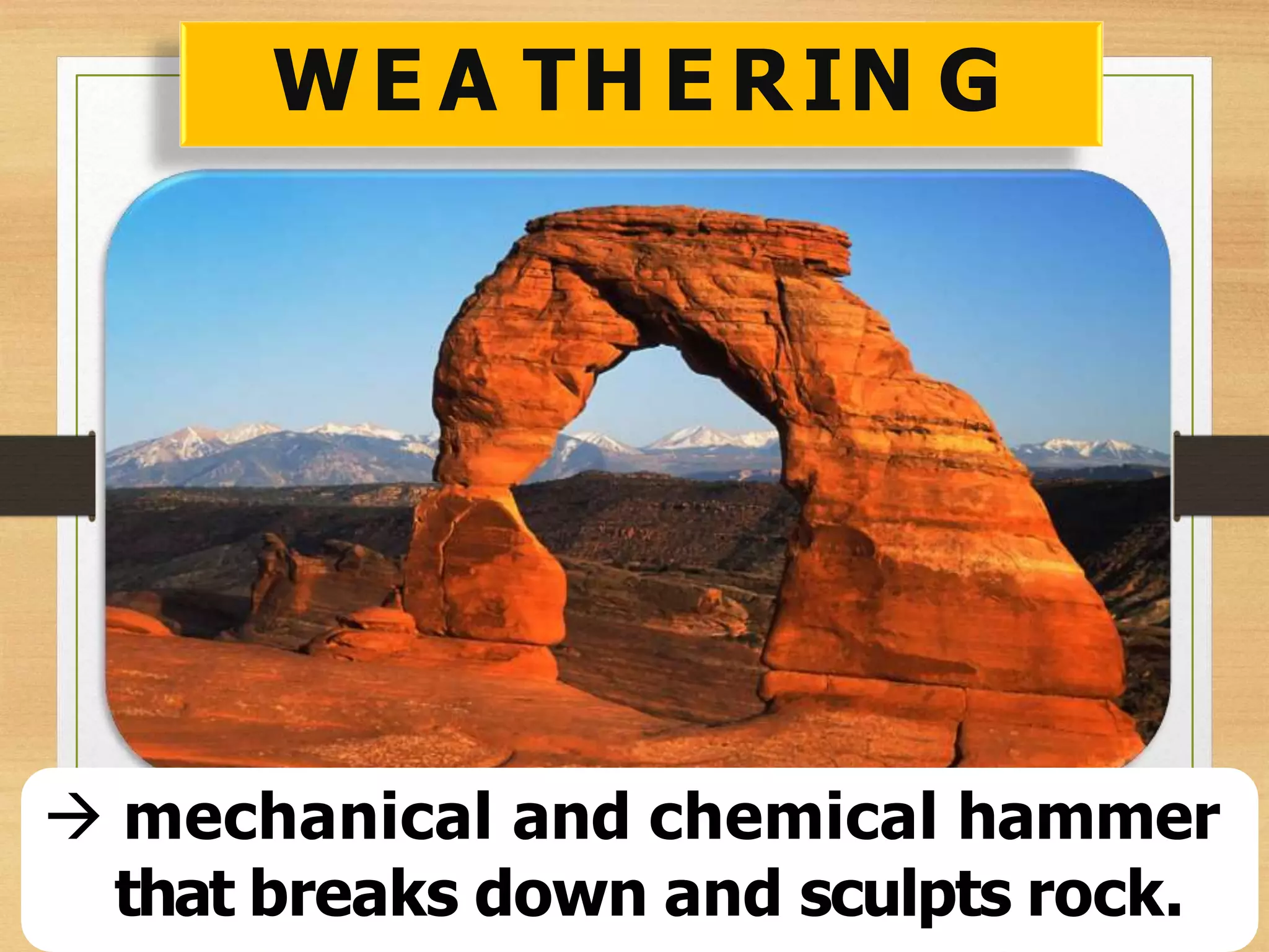 WE A TH E RIN G
 mechanical and chemical hammer
that breaks down and sculpts rock.
 