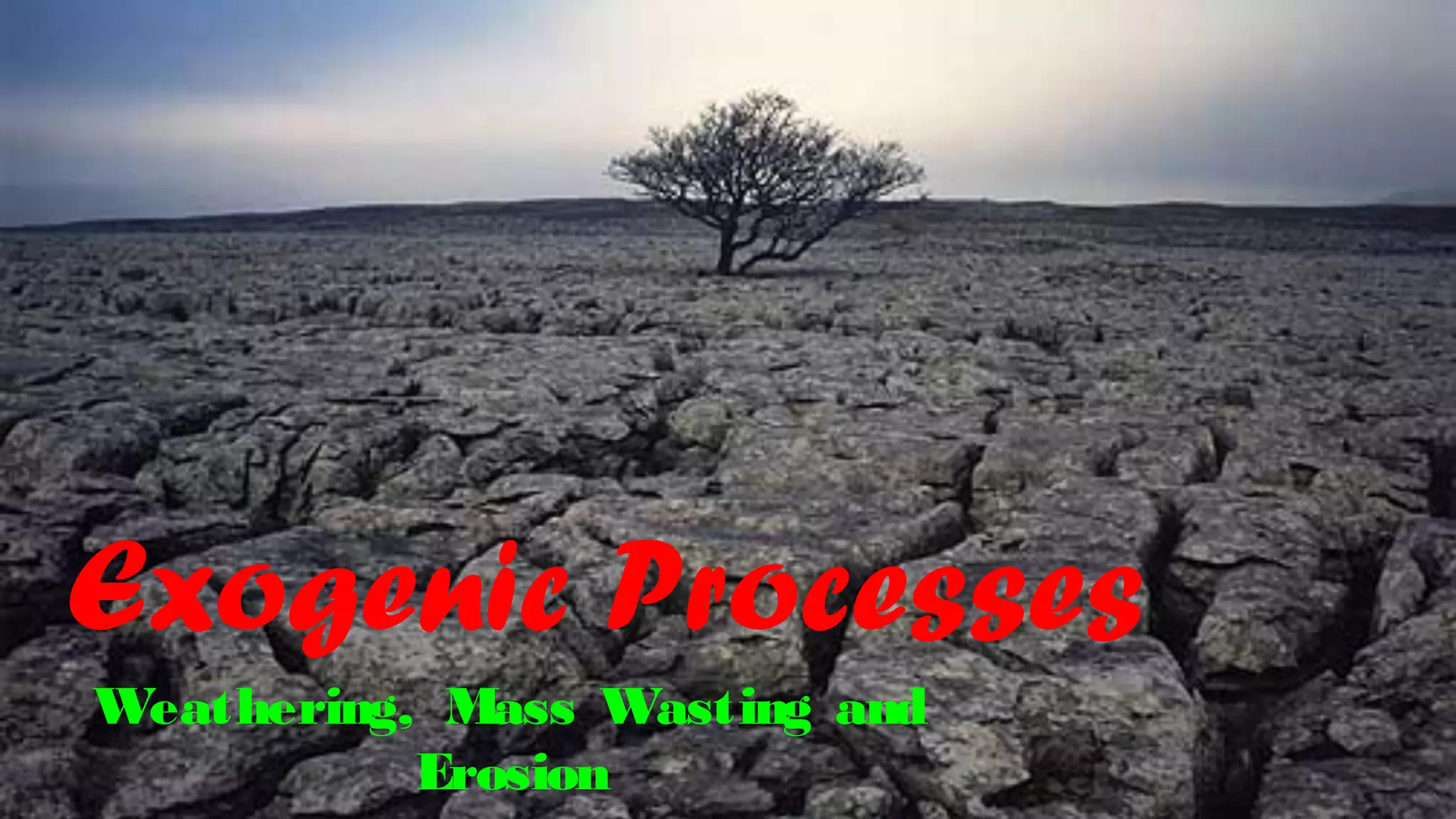 Exogenic Processes
Weathering, Mass Wasting and
Erosion
 