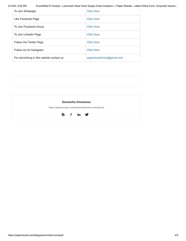 ExxonMobil IT Analyst Lubricants Value Chain Supply Chain Analytics