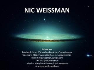 DOWNLOAD MY BOOK FREE
Get giveaways, FREE books and news in my web:
www.nicweissman.com
Like me:
Facebook: https://www.facebook.com/nicweissmanpage
Download now free:
The Orb of Wrath: Amazon Smashwords
Follow me:
Sideshare: http://www.slideshare.net/nicweissman
Tumblr: nicweissman.tumblr.com
Twitter: @NicWeissman
LinkedIn: www.linkedin.com/in/nicweissman
NOW ALSO AVAILABLE!
 