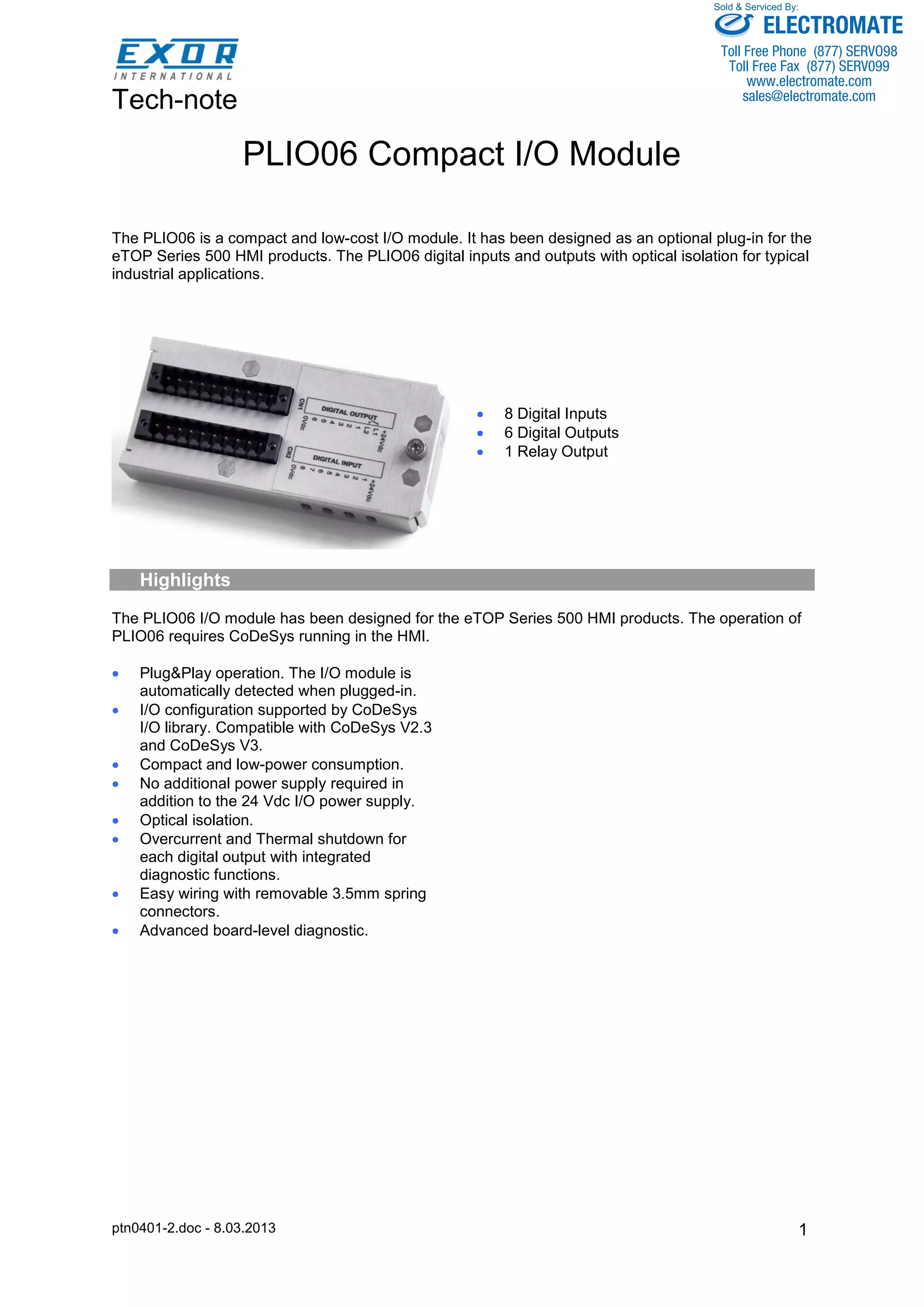 Exor plio06 oi_module_specsheet | PDF