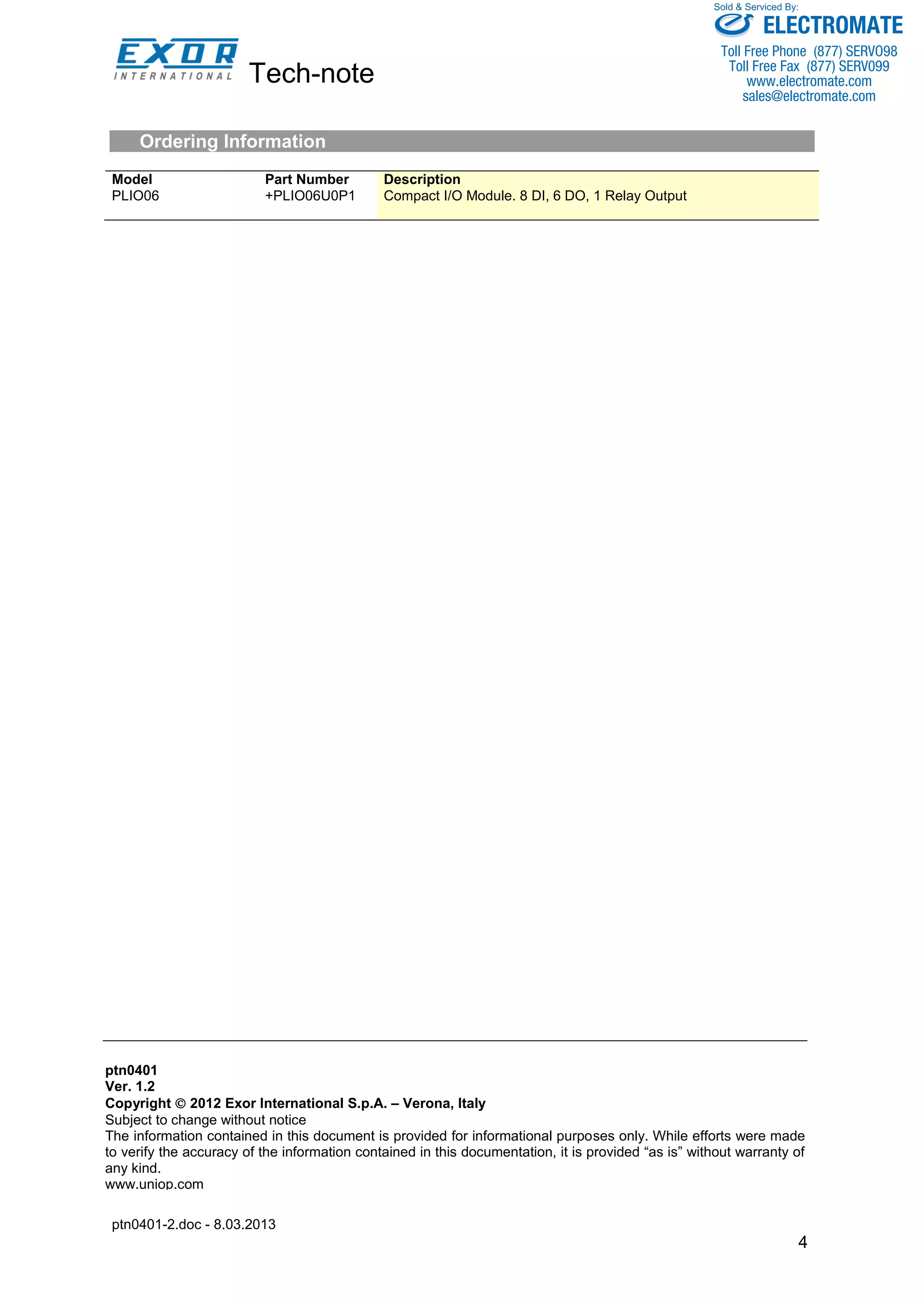 Exor plio06 oi_module_specsheet | PDF