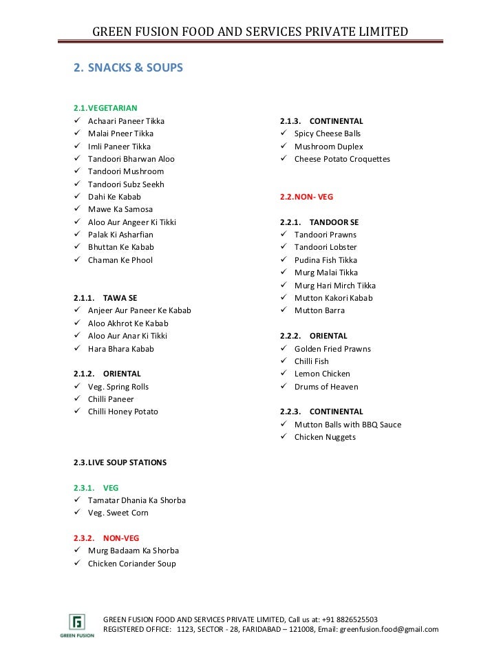 Continental Food List Veg Continental Food List Veg