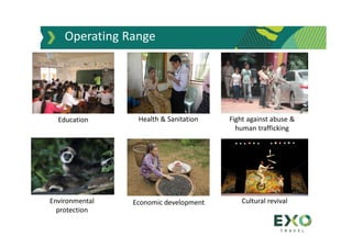 Operating Range
Education Health & Sanitation Fight against abuse &
human trafficking
Environmental
protection
Economic development Cultural revival
 