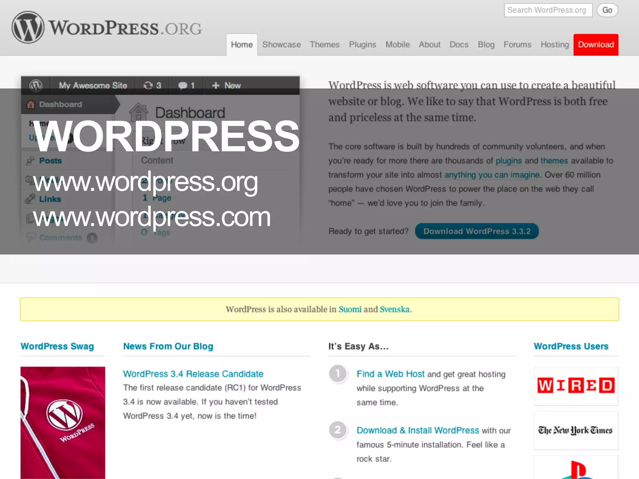WORDPRESS
www.wordpress.org
www.wordpress.com
 