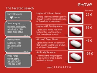 SOLR for faceted searchingApache SOLR let’s you facet search results – that is, to show possible search filters and give counts for themFaceting with SOLR can also be achieved in Drupal – and now a Drupal contrib module comes to playWith ApacheSOLR –module (http://drupal.org/project/apachesolr) you can do all this with a couple of clicks in your Drupal installation