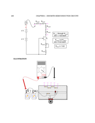 260 CHAPTER 5. DISCRETE SEMICONDUCTOR CIRCUITS
6 V
6 V
A
+
-
Radjust
Rlimit
Rload1
Rload2
Rload3
Rload4
TP1
TP2
TP3
TP4
TP5
Rload1 through Rload3
are 1.5 kΩ each
are 10 kΩ each
Q1
Rload4 and Radjust
Rlimit is 1 kΩ
ILLUSTRATION
+
-
+
-
COM
A
V
V A
A
OFF
TP5 TP4 TP3 TP2
TP1
SGD
 