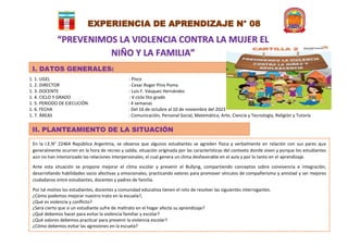 EXPERIENCIA DE APRENDIZAJE EVITAMOS LA VIOLENCIA CONTRA LA MUJER, NIÑO ...