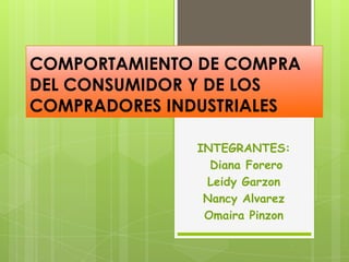 COMPORTAMIENTO DE COMPRA
DEL CONSUMIDOR Y DE LOS
COMPRADORES INDUSTRIALES

              INTEGRANTES:
                Diana Forero
               Leidy Garzon
               Nancy Alvarez
               Omaira Pinzon
 