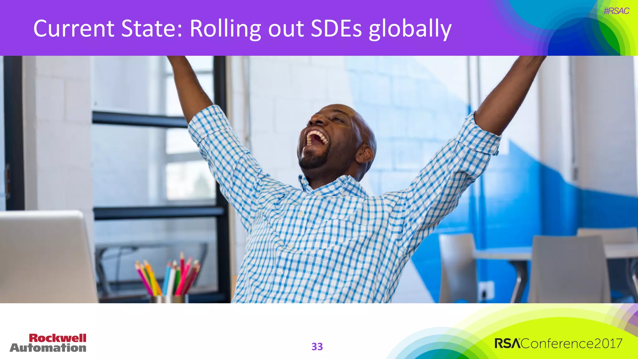 #RSAC
Current	State:	Rolling	out	SDEs	globally	
33
 