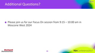#RSAC
Additional	Questions?
Please	join	us	for	our	Focus	On	session	from	9:15	– 10:00	am	in	
Moscone West	2024
35
 