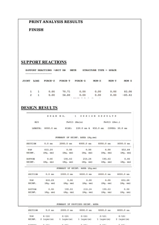 PRINT ANALYSIS RESULTS
FINISH
SUPPORT REACTIONS
DESIGN RESULTS
 