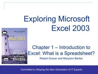 Exploring Microsoft Excel 2003 Committed to Shaping the Next Generation of IT Experts. Chapter 1 – Introduction to Excel: What is a Spreadsheet? Robert Grauer and Maryann Barber 