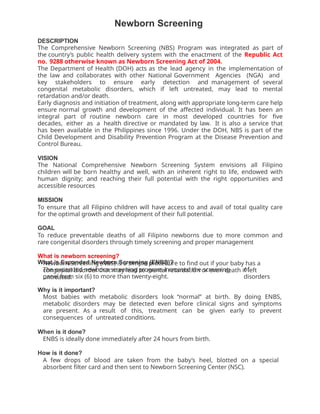 Comprehensive Overview of Expanded Newborn Screening and BEmONC ...